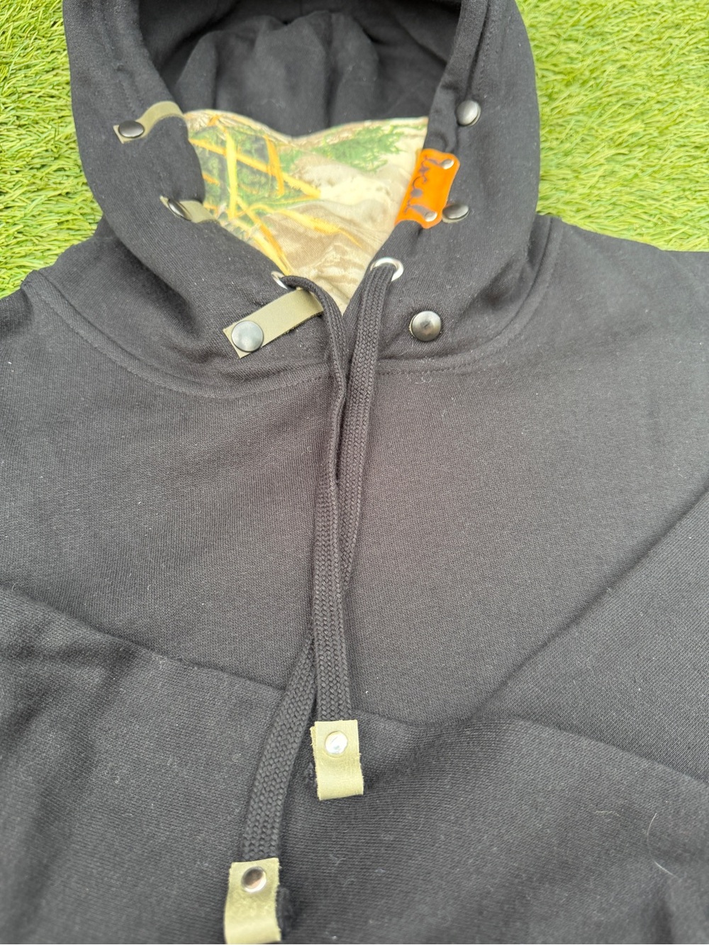 Custom Local Knits Black Hoodie Sweatshirt with Camo + Snap Face Covering